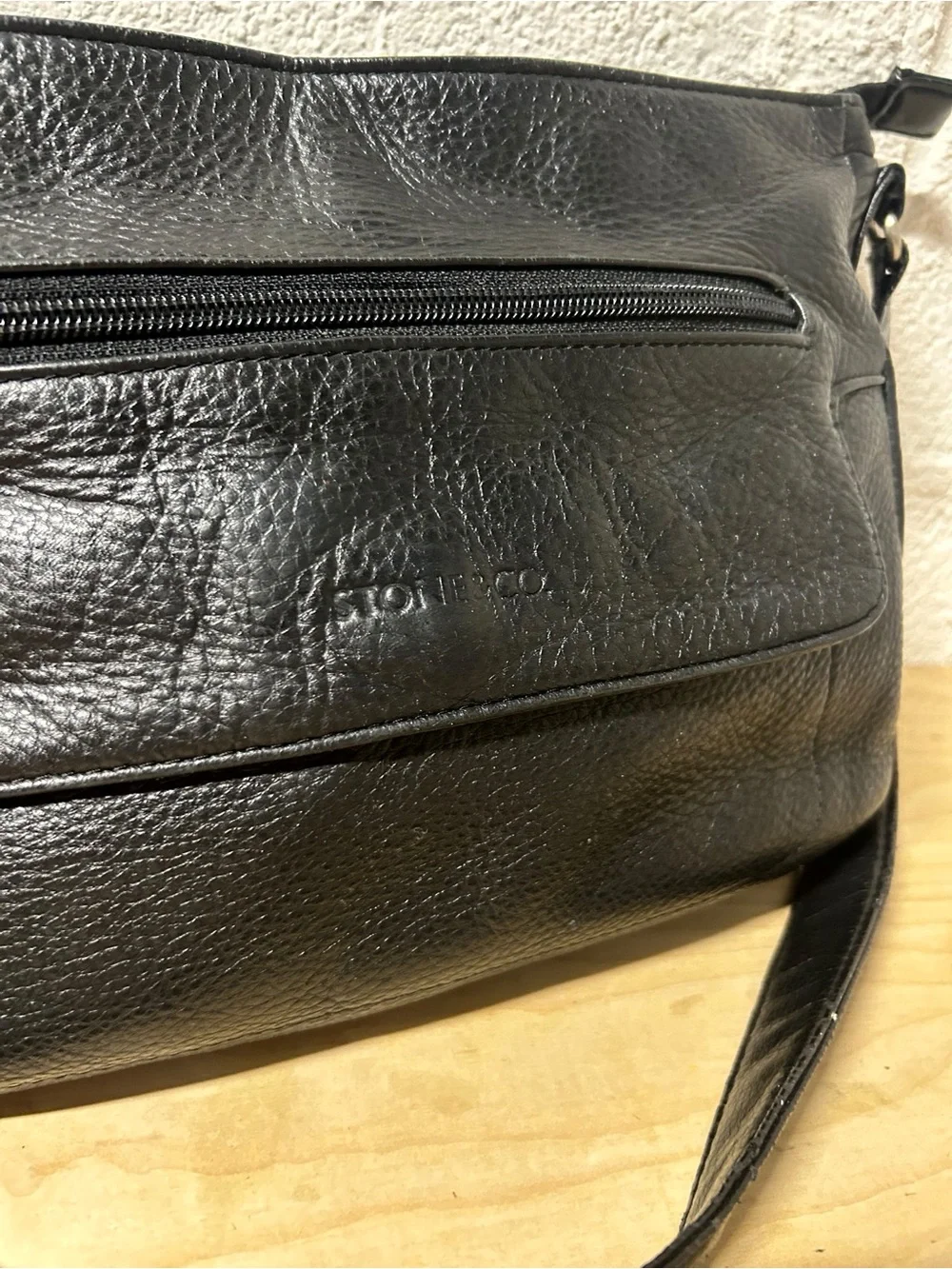 Stone & Co. Black Pebbled Leather Shoulder Bag with Silver Hardware